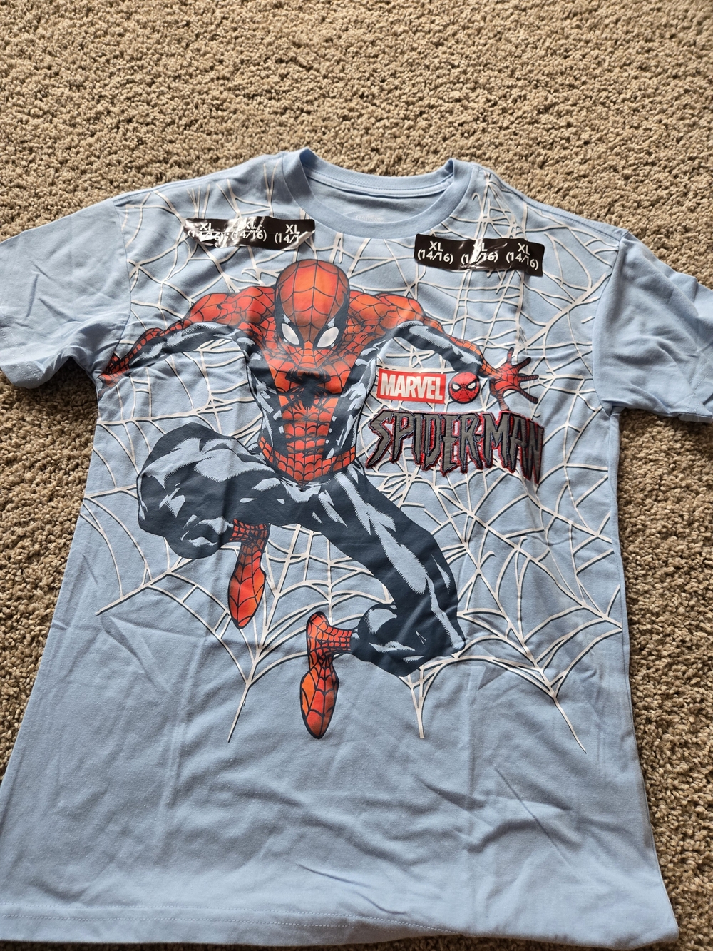BRAND NEW Marvel Light Blue Spider-Man Graphic Tee with Red & Black Print